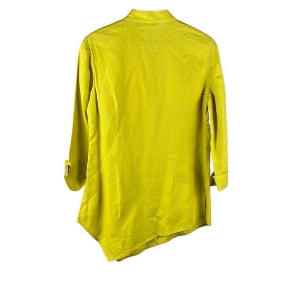 Carlisle 100% LINEN Asymmetrical Hem Top Acid Green Chartreuse 2 - Picture 2 of 14